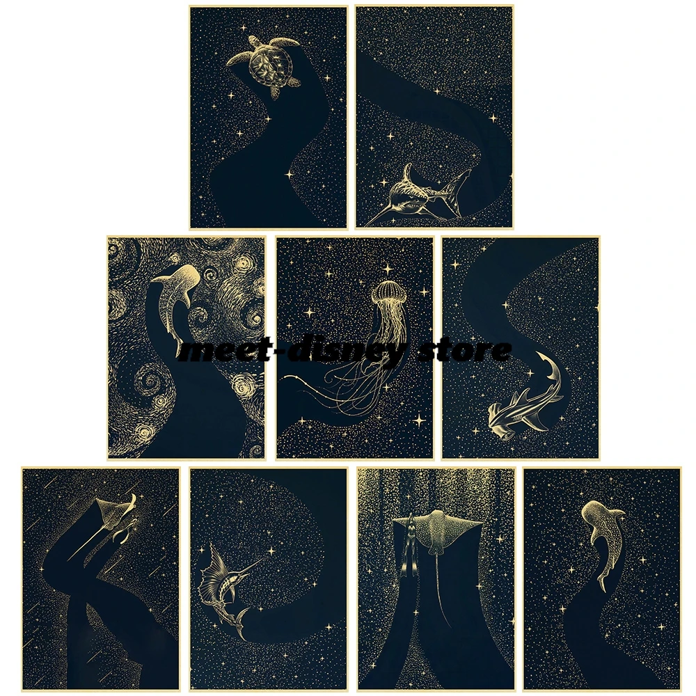 Underwater starry sky Prints Posters Harajuku Animal Kraft Paper Personalized Wall Coffee Art Pictures Office Room Decoration