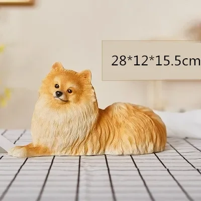 

Pomeranian Statue Simulation Animal Cute Puppy Dog Figurine Resin Craftwork Home Decoration Accessories