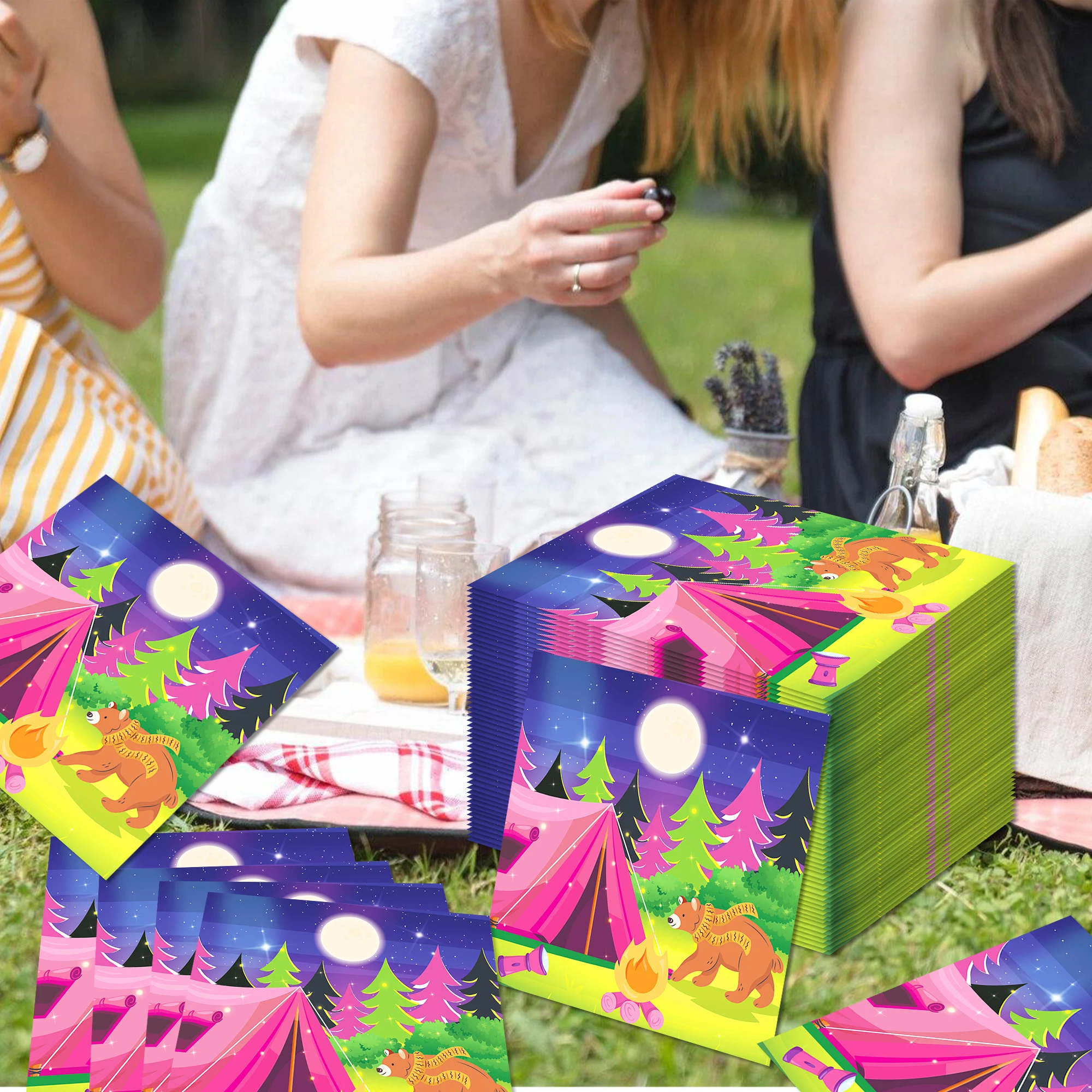 Cartoon Camping Picknick Party Einweg Geschirr Sets Outdoor Camper Zelt Geburtstag Teller Tassen Servietten Baby Shower Party Decor – Detail 11