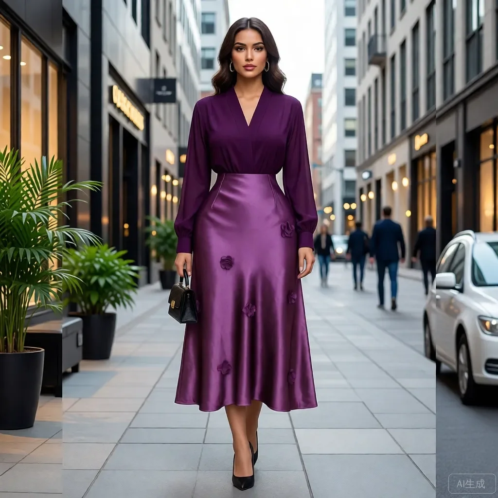 

Фиолетовая атласная юбка трапециевидной формы с тканевыми цветами и высокой талией, винтажное вечернее платье, элегантная юбка-миди для женщин, очень красивые платья