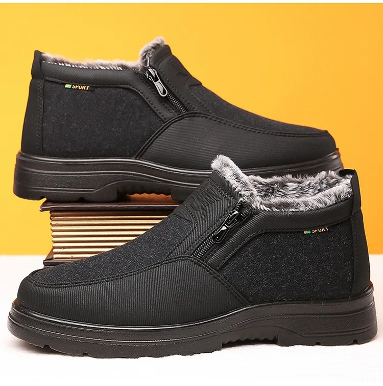 Herren Winter Fleece-gefütterte Warme Slip-On Stiefel mit Seitenreißverschluss Rutschfeste Dicke Sohle Thermo-Baumwollschuhe für Ältere – Detail 11