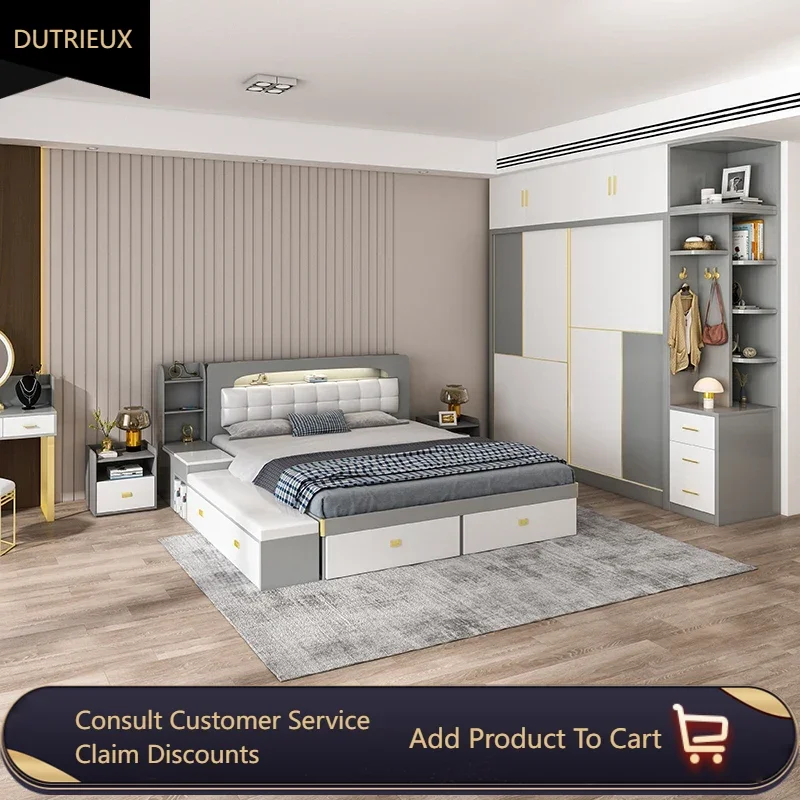 

Dresser Luxury Full Bedroom Set Wooden Complete White Modern Storage Bedroom Set Double Comfy Cama Matrimonio Home Furniture