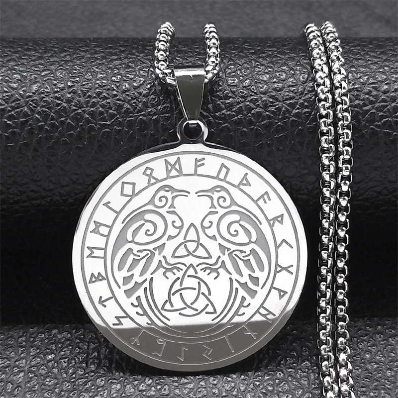 Norse Viking Odin Raven Trinity Knot Necklace Women/Men Stainless Steel Silver Color Runes Necklaces Jewelry collar N8063S02