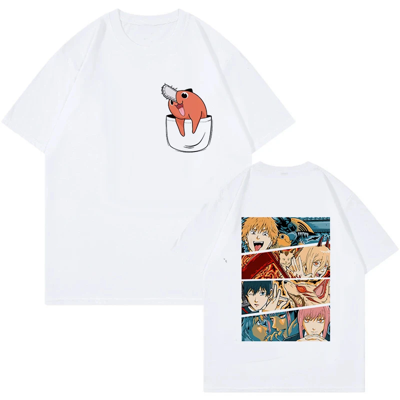 90s Funny Pochita T-shirt Makima Harajuku Graphic Tees Tops Tshirt Unisex Mange Y2k Clothes Japanese Anime Chainsaw Man T Shirt