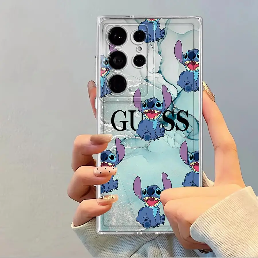 Funda de teléfono transparente de Stitch Angel de Disney para Samsung Galaxy S23 Ultra S21 Note 20 Ultra 10 S24 S22 FE S20 Plus S25 Edge