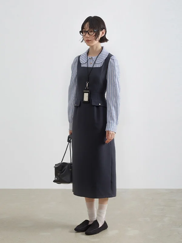 

about Passion Autumn New Plaid irt Splicing Strap Dr Casual Sle H Version Polyester Fiber mid Sve Ladies Dr