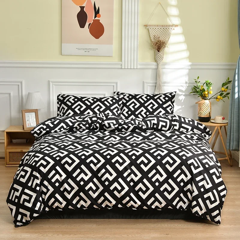 Geometric Pattern Duvet Cover Set Light Luxury Home Decor Bedroom 3Pcs Bedding Soft Breathable Easy Cleaning with Pillowcases