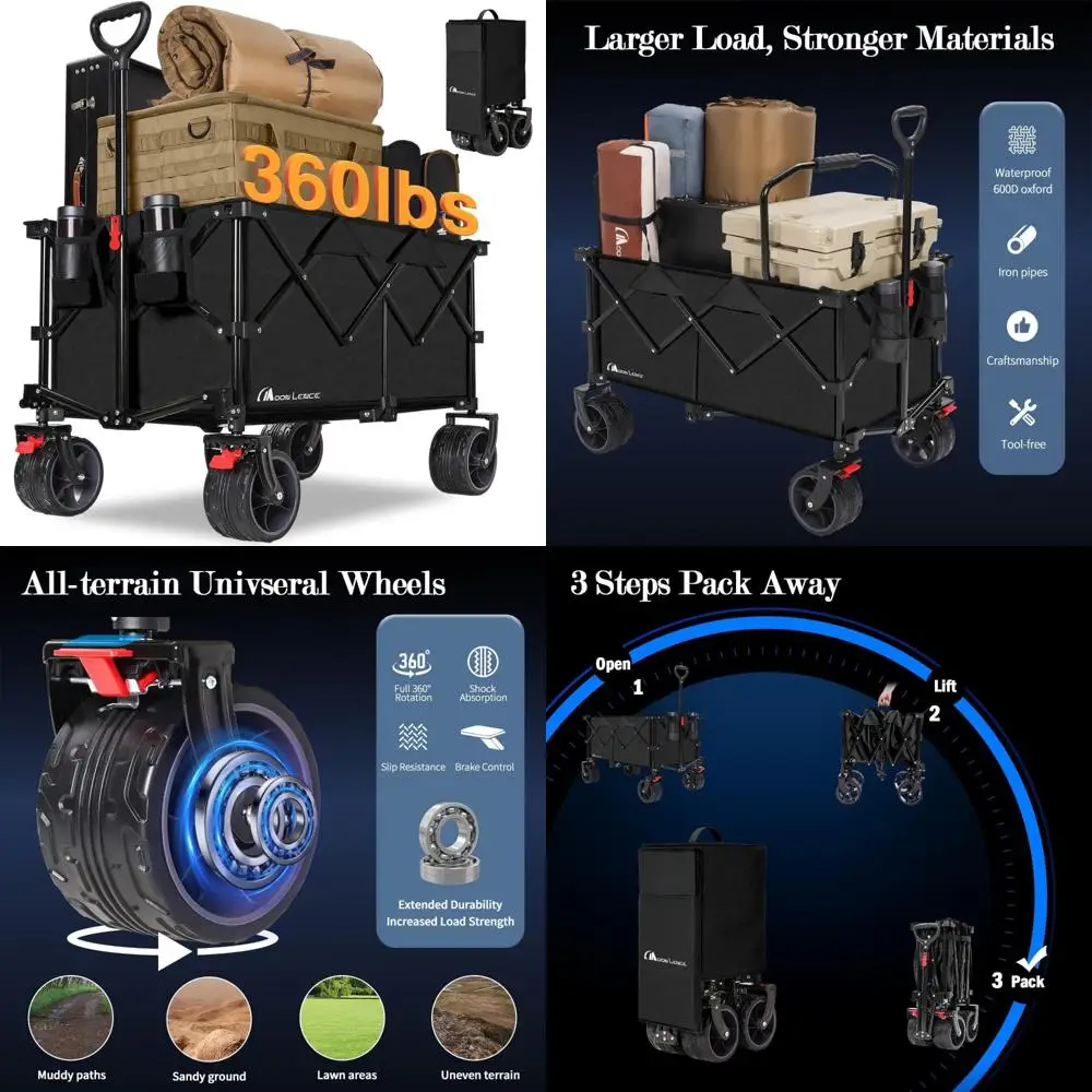 

Сверхмощный складной универсальный тележка объемом 220 л с вездеходными колесами для приключений на свежем воздухе