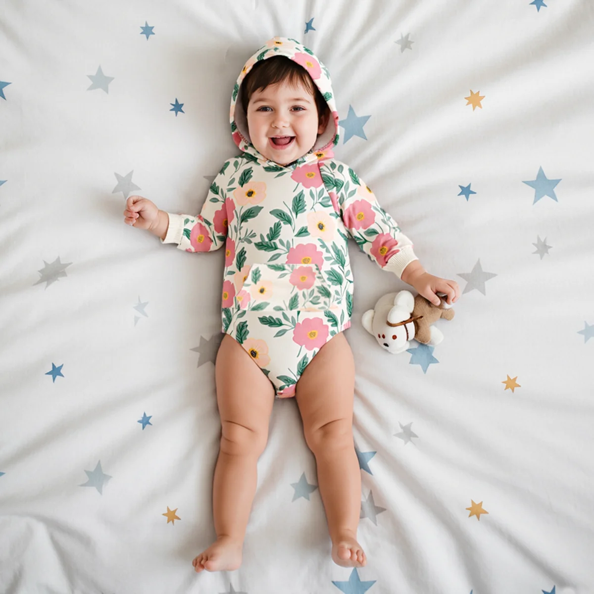 Niedliche, langärmlige, warme Winter-Bodys für Kleinkinder, Babykleidung, Onesies mit Kapuze