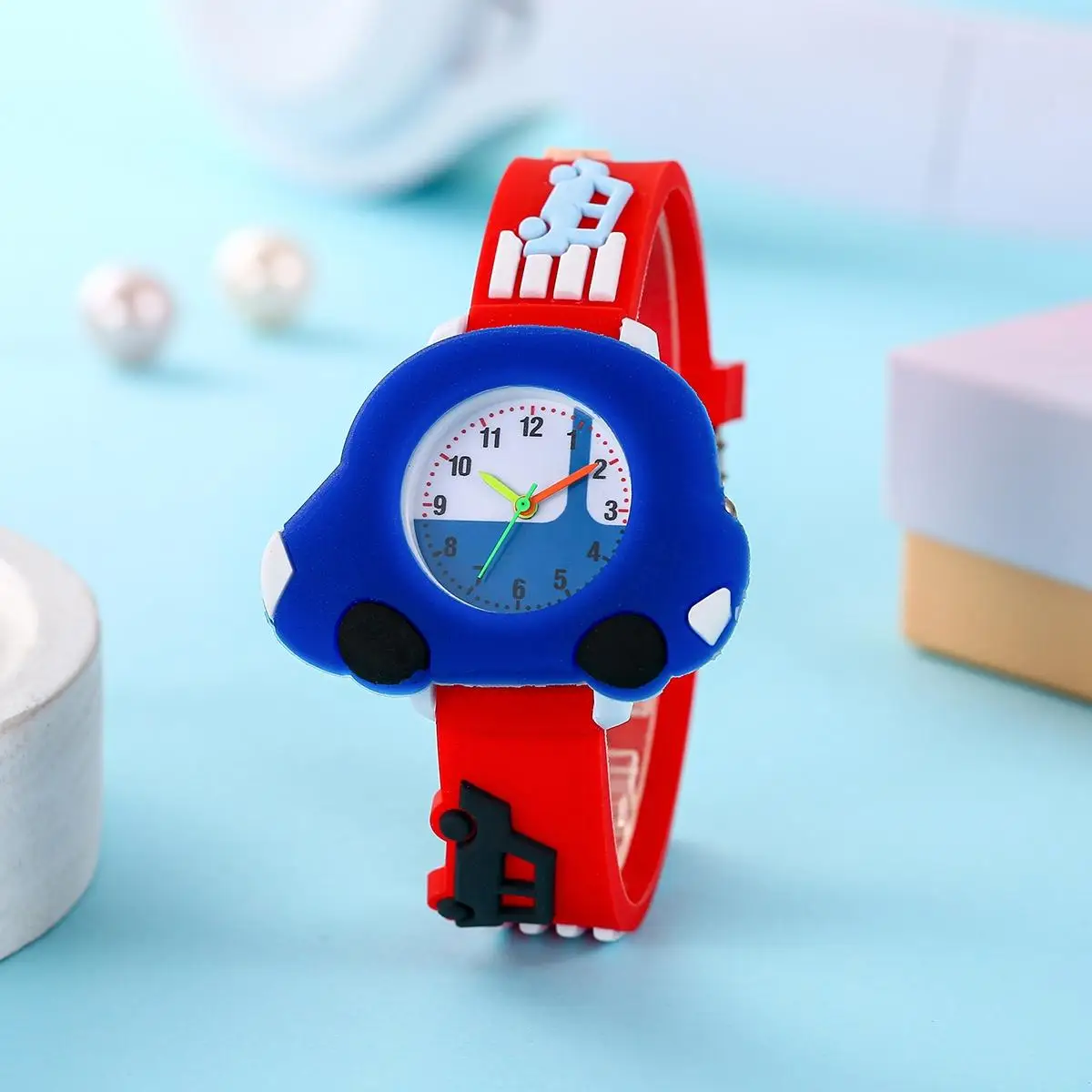 Cartoon anime kindergarten elementary school students watch silicone car boys learn quartz watch