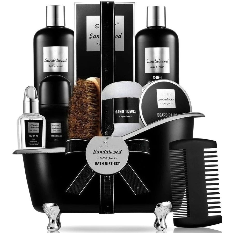 

Подарки на День святого Валентина для мужчин: набор для ухода за телом и бородой, спа-набор с ароматом сандалового дерева, набор для ванны и ухода за бородой.