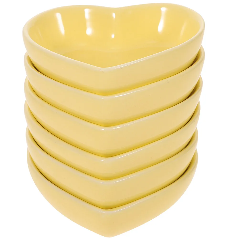 Juego de 6 Tazones de Cerámica en Forma de Corazón, Pequeños Platos para Salsas como Salsa de Soya, Mostaza, Aceite de Chile, Aderezo para Ensaladas, Sushi y Postres