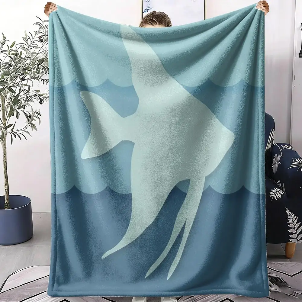 Ocean Animal Silhouettes Throw Soft Flannel Throw Summer AC Blanket Lightweight Cool Nap Blanket for Sofa Bed Couch Travel