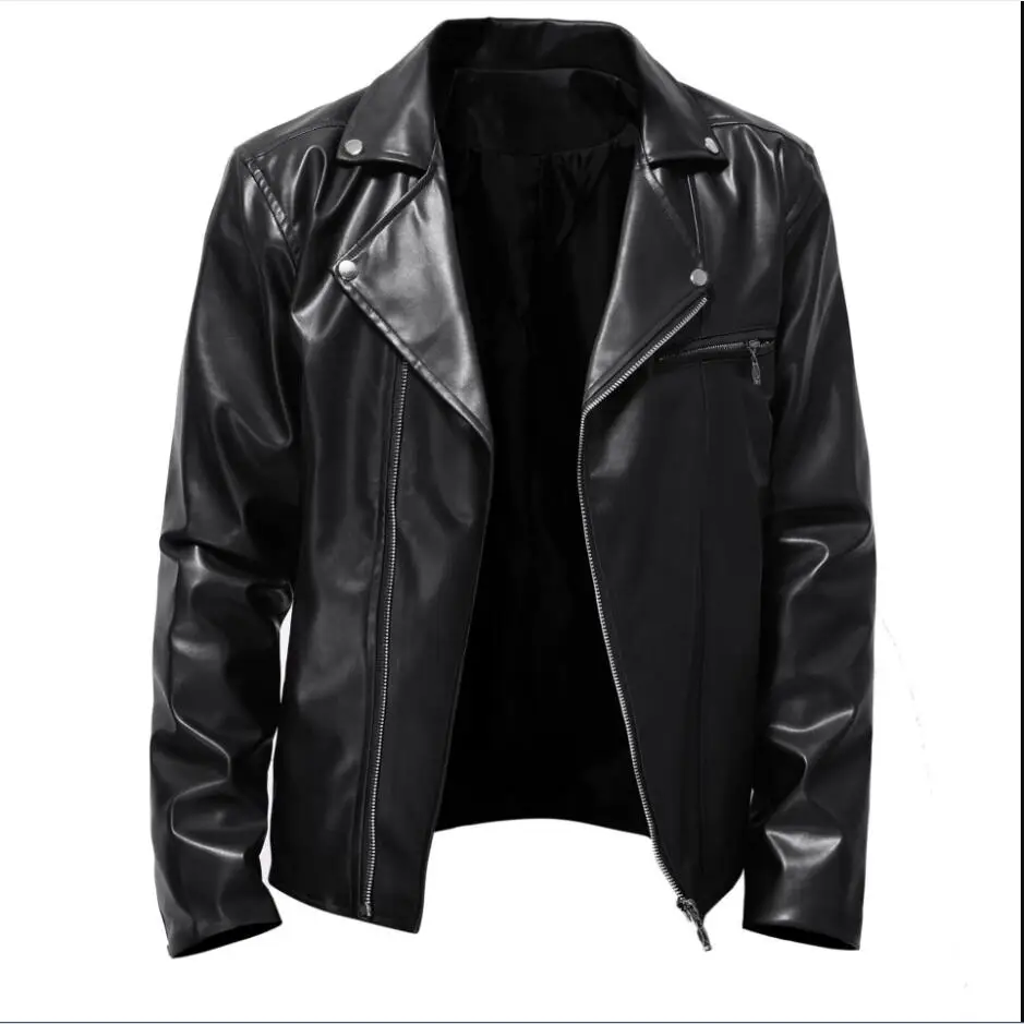 Red Chain Decoration Motorcycle Bomber Leather Jacket Men Autumn Turn-Down Collar Slim Fit Male Leather Coats S-5XL