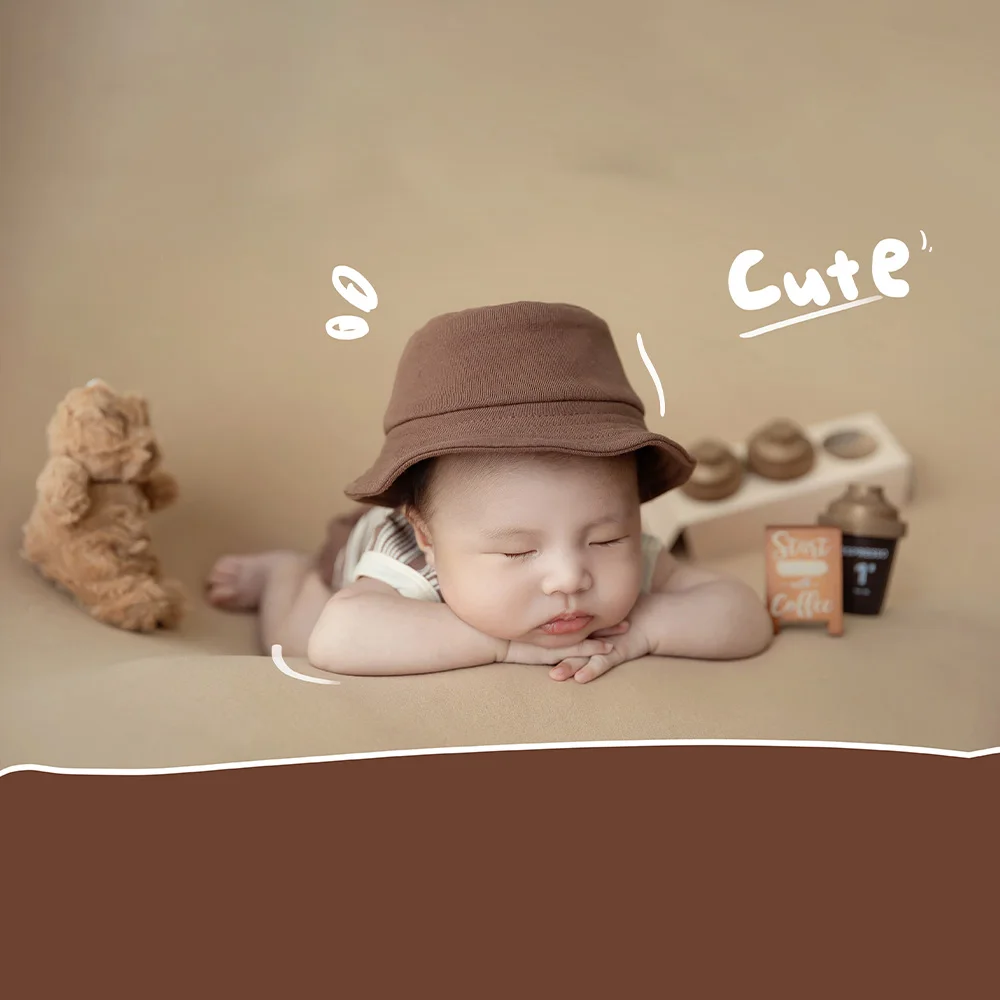 0 Months Newborn Clothes Striped Sleeveless Top Shorts Bucket Hat Photography Outfits Stuffed Bear Dolls Babies Shooting Props