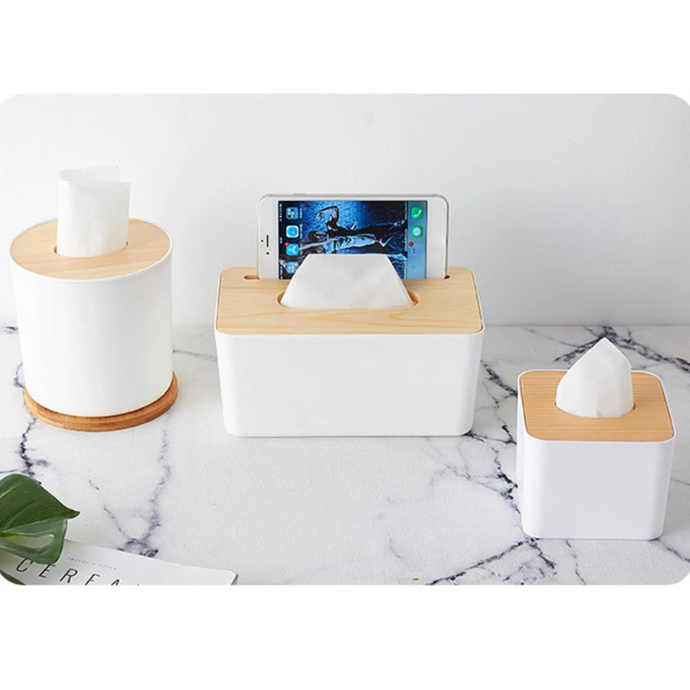

2Pcs Round Tissue Boxes Wooden Lid Roll Paper Holders Nordic Style Napkin Storage for Kitchen Bathroom Home Living Room