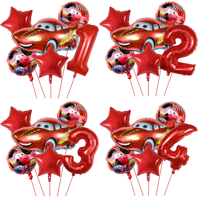 6Pcs Cartoon Disney Cars Story Lightning McQueen Foil Balloon Children\'s Birthday Party Decoration Balloon