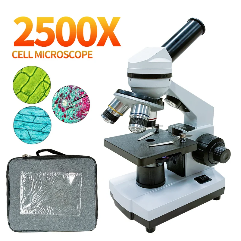 

40X-2500X Digital Cell Microscope with Microscope Slides Set Phone Adapter Powerful Biological Microscopes for School Laboratory