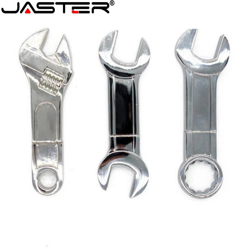 

JASTER Metal USB Flash Drive 128GB Cute Wrench Memory Stick 64GB Gifts for Children Pen Drive 32GB Silver USB Stick 16GB 8GB 4GB