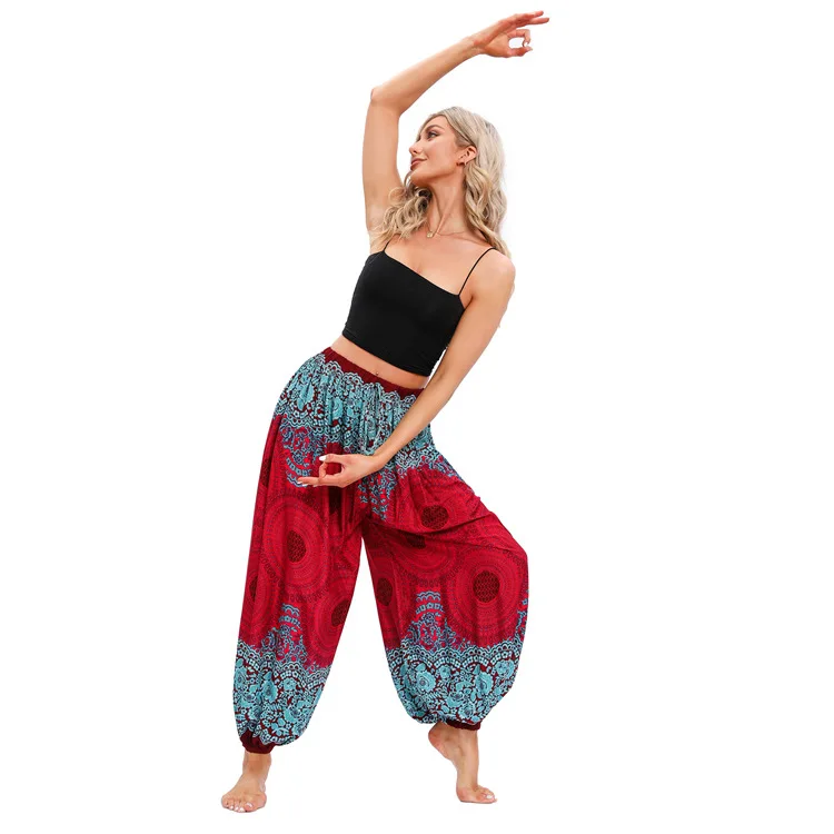 カジュアルヨガパンツ レディース ランタンパンツ 春夏 ルーズフィット プリントシルク l ウエストファッショナブルなスポーツウェア