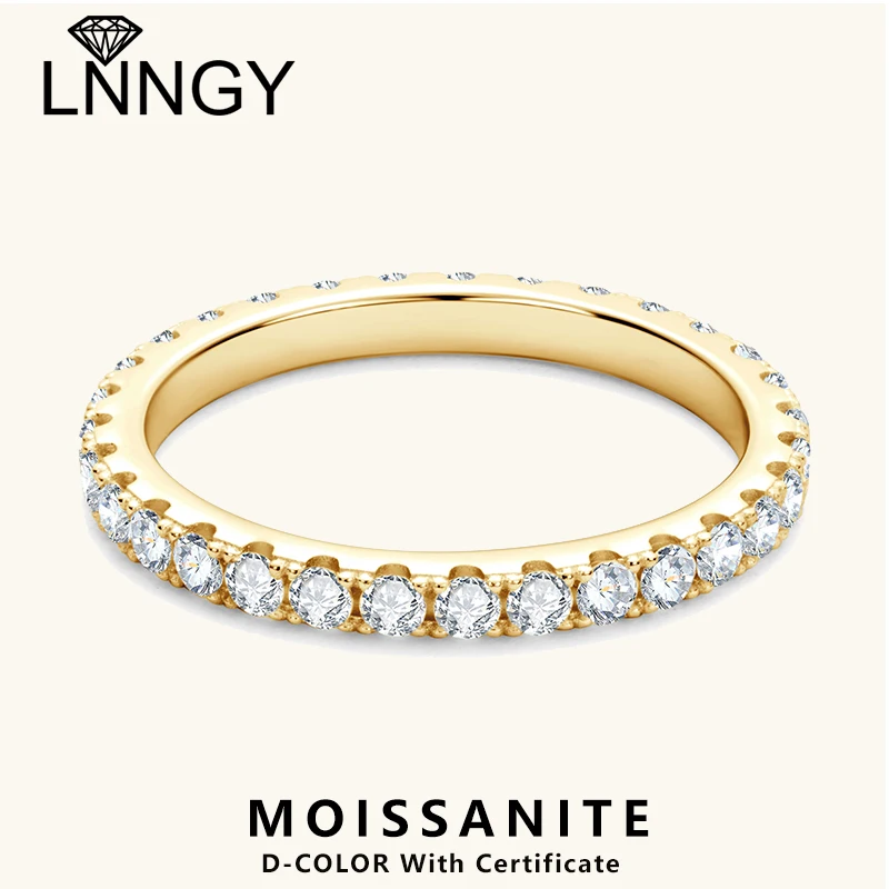 

Lnngy Certified 2mm Moissanite Eternity Ring 925 Sterling Silver Wedding Band For Women 14k Gold Plated Ring Jewelry Gift