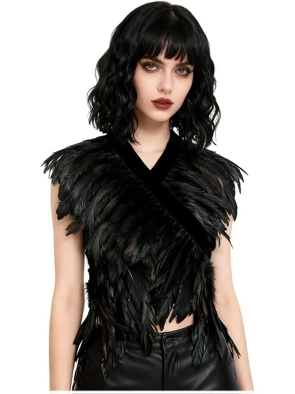 

New Halloween Style Feather Shawl Witch Costume Outerwear Performance Stage Accessories Fur Collar Women's Fashion Trend