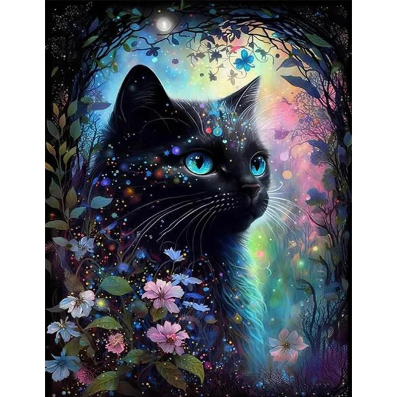 AB Diamond Diamond Painting The Black Cat in the garden Embroidery Kit Wall Decoration Hanging Painting