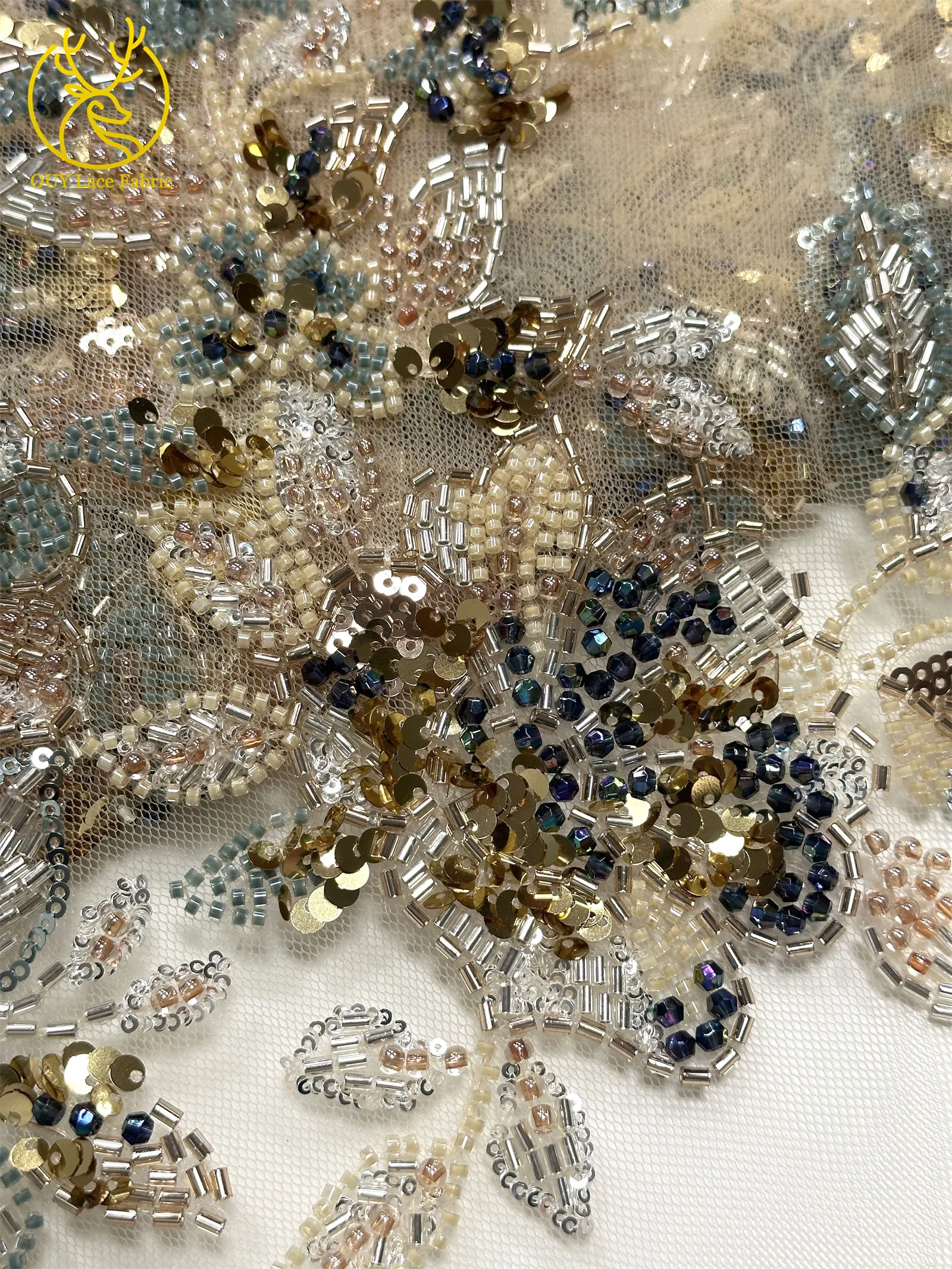 Elegantes neues Design, nigerianischer handgefertigter, stark perlenbesetzter Spitzenstoff, luxuriöse afrikanische französische Pailletten-Spitze für Damen-Partykleider zum Nähen – Detail 18