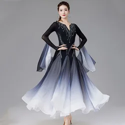 Ballroom Dance Costume Women Ball Gown Standard Waltz Chacha Competition Clothes Practice Wear 2 Colors Gradient Dresses VDL809