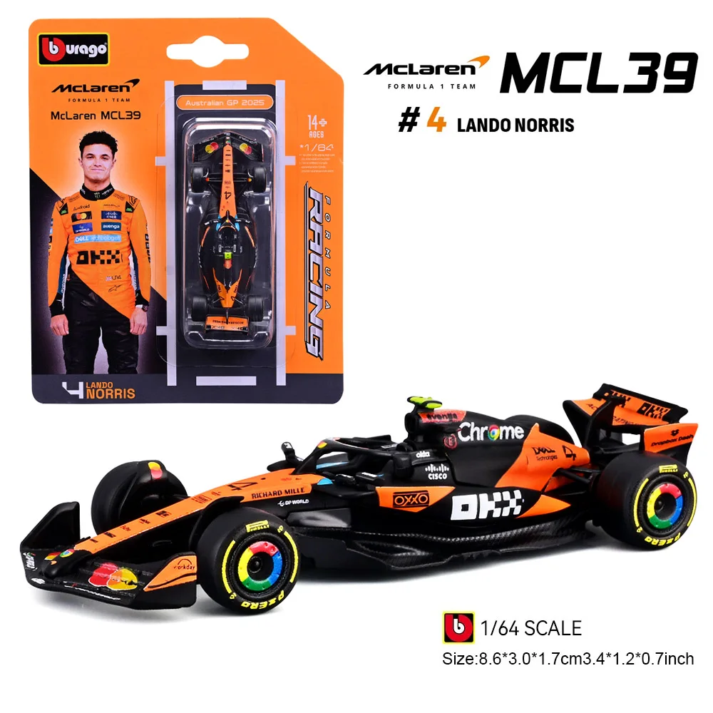 

Bburago 1:64 McLaren F1 2025 MCL39 #4 Lando Norris #81 Oscar Piastri car model series children's Christmas boy gift toys
