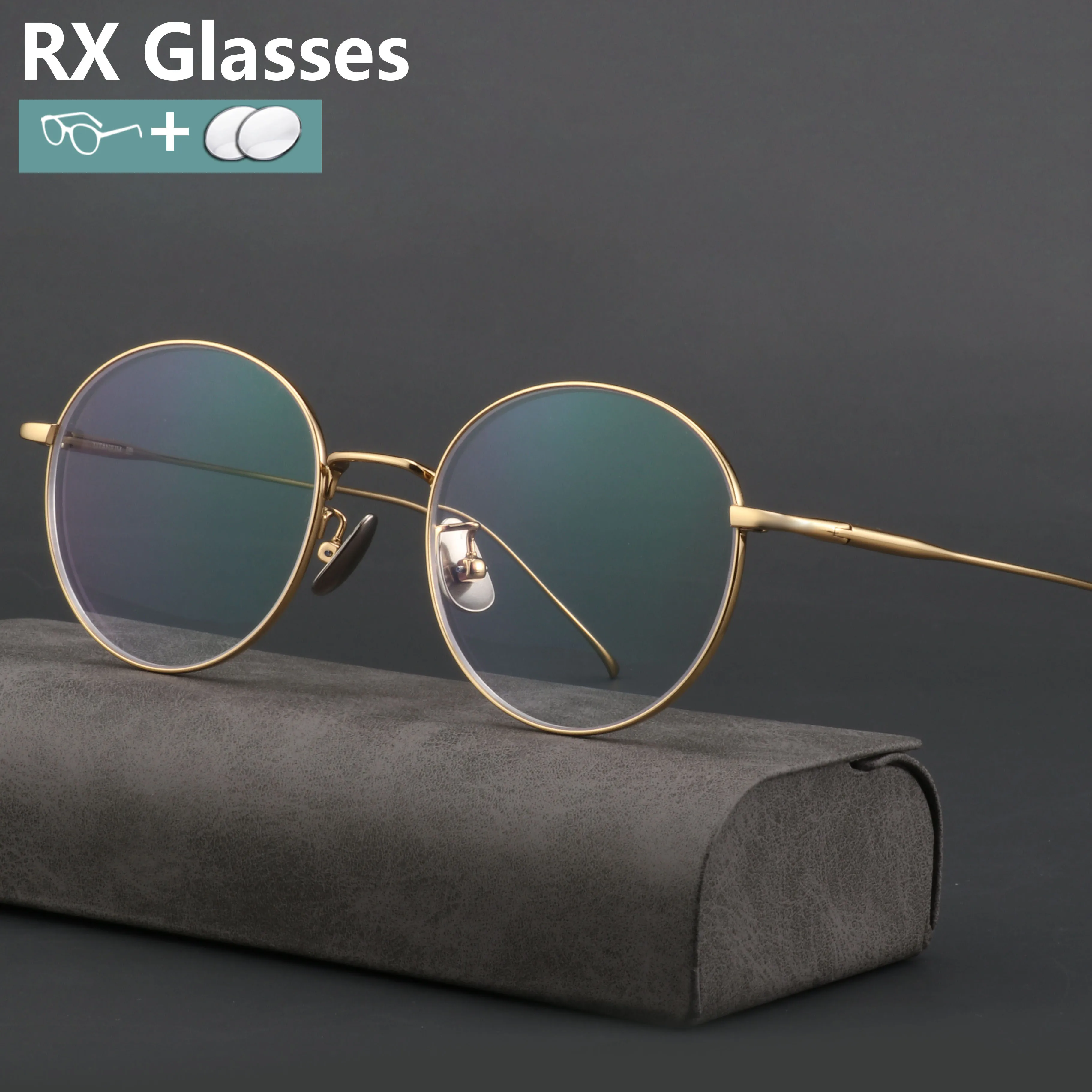 

RX Round Prescription Glasses Women Titanium Frame Optical Frame Myopia Lenses Progressive Anti-Reflection Vision Correction
