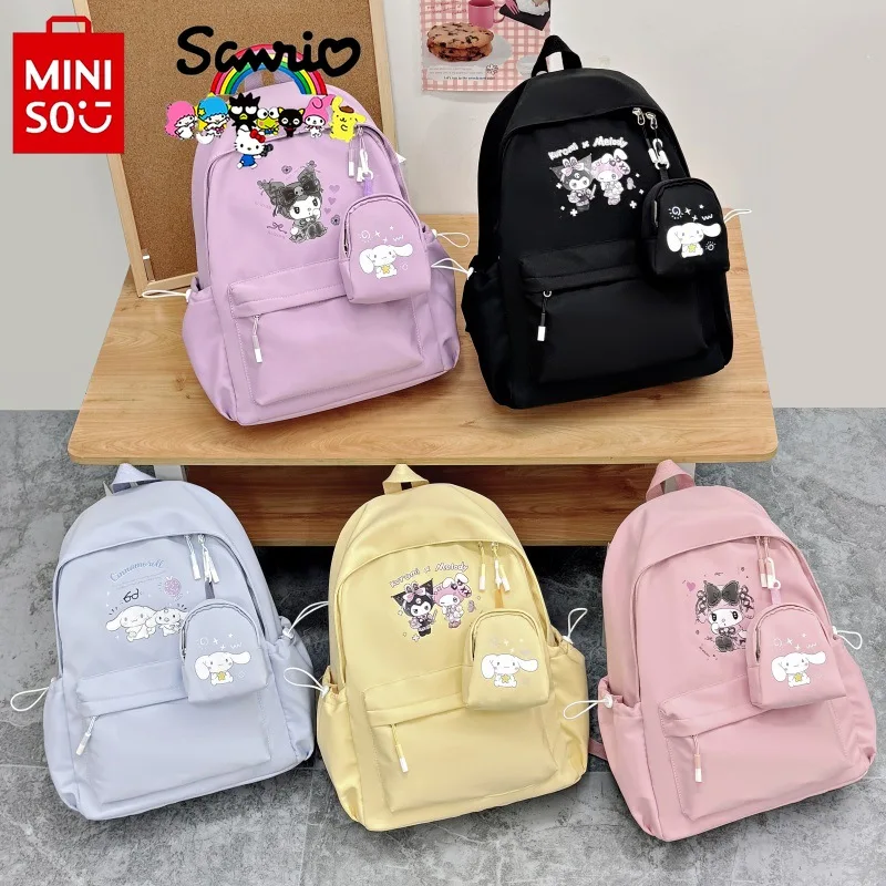 

Sanrio New Women's Backpack Fashion High Quality 2-piece Set Student Backpack Solid Color Cartoon Large Capacity Girl Backpack