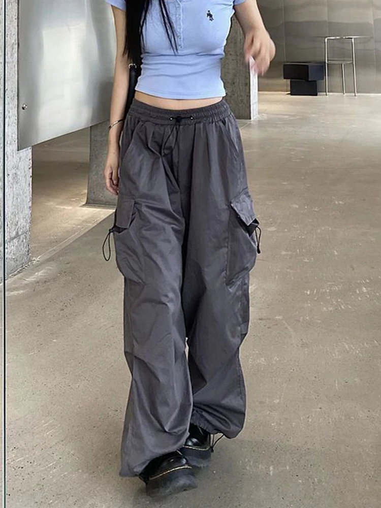 Zoki Streetwear Hip Hop Cargo Pants Women Fashion Pockets Oversize Loose Trousers Summer Bf Korean High Waist Wide Leg Pants New