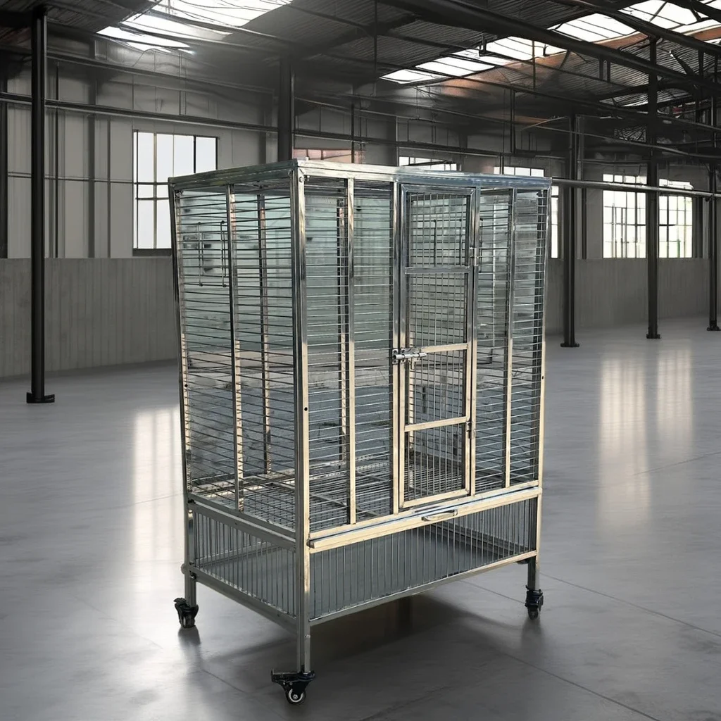 

Большая уличная переноска для домашних животных из нержавеющей стали, складная прочная коробка с точечным узором, упакованная на продажу для лабрадора, попугая, голубя, птицы