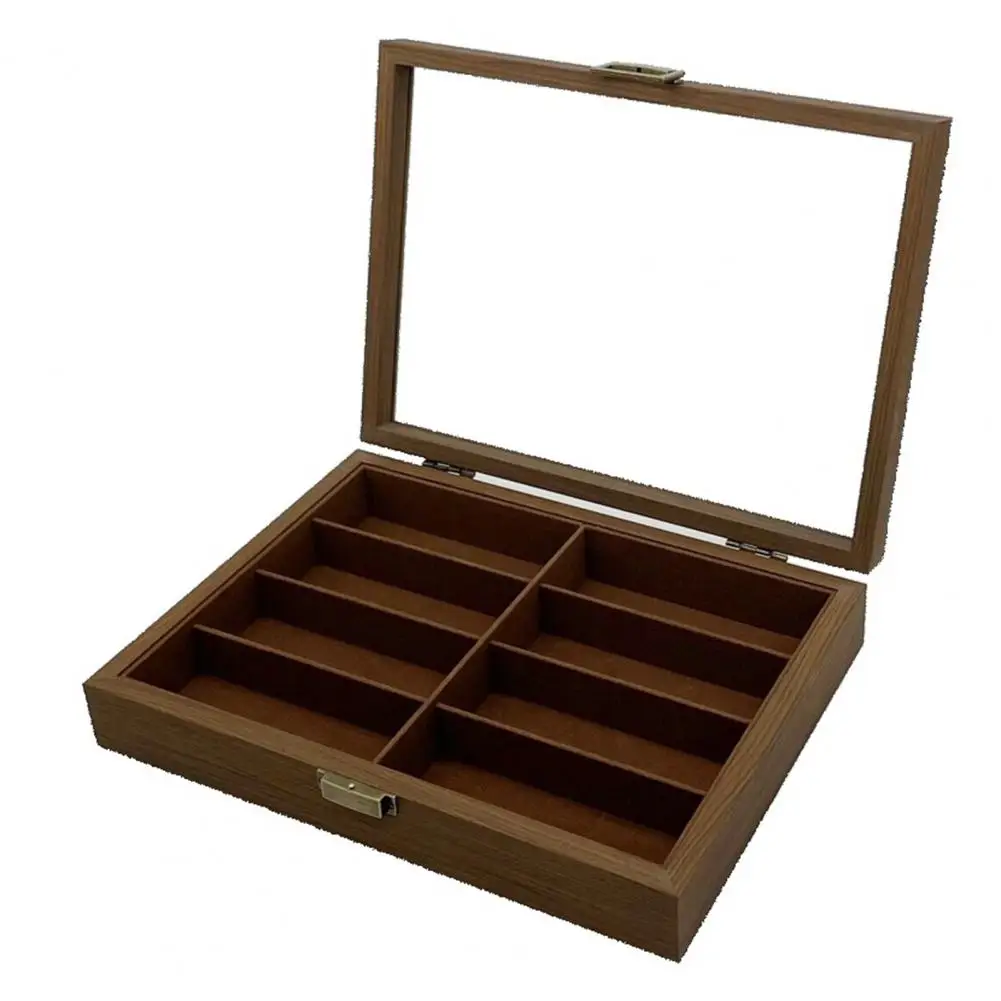 Wooden Sunglasses Organizer with 8 Slots Lockable Display Case for Women Men Glasses Storage Box for Multiple Watches Jewelry