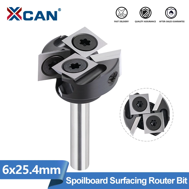 

XCAN 6mm Shank CNC Spoilboard Surfacing Router Bit Diameter 25.4mm Carbide Inster Wood Router Bit Planing Milling Cutter