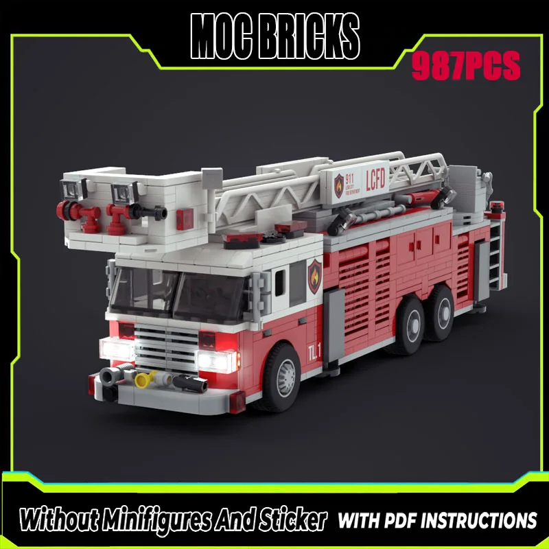 

New MOC Building Blocks Model City Los Angeles Fire Brigade Extinguishing Train Children's Toy Gift DIY Assembly Set