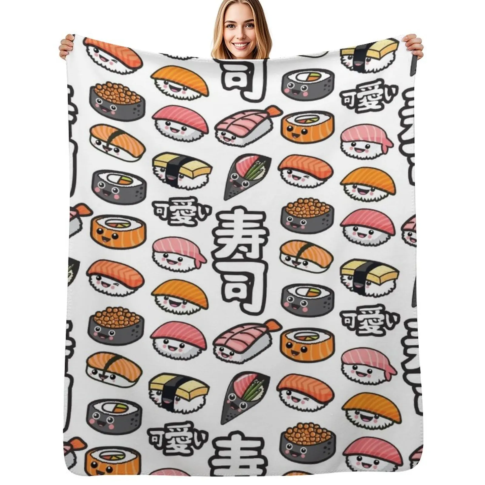 Sushi kawaii Throw Blanket Ultra Soft Flannel Fleece Blanket for All Seasons