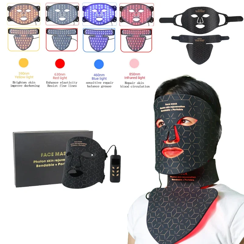 Mascarilla Facial de terapia de luz LED, lámpara de luz roja, cuentas de 4 colores para mejorar las arrugas faciales, equipo de belleza para la piel