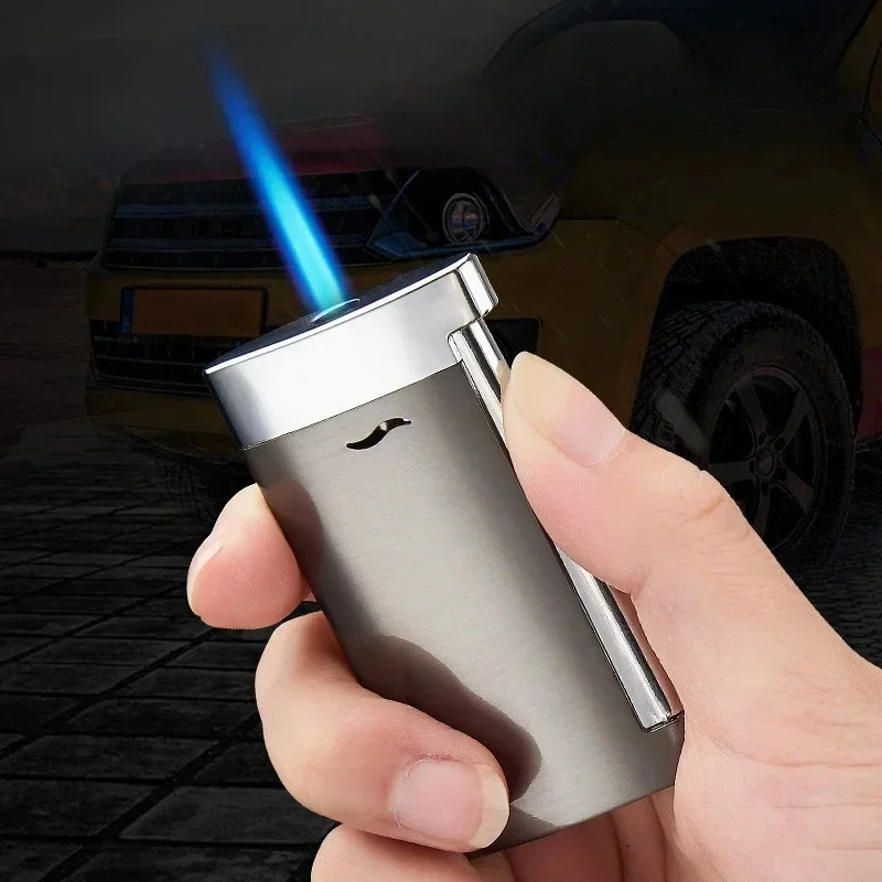 

Metal Windproof Blue Flame Side Pressure Ignition Lighter Butane Gas Cigar Lighter Jet Turbine Torch Inflatable Lighter