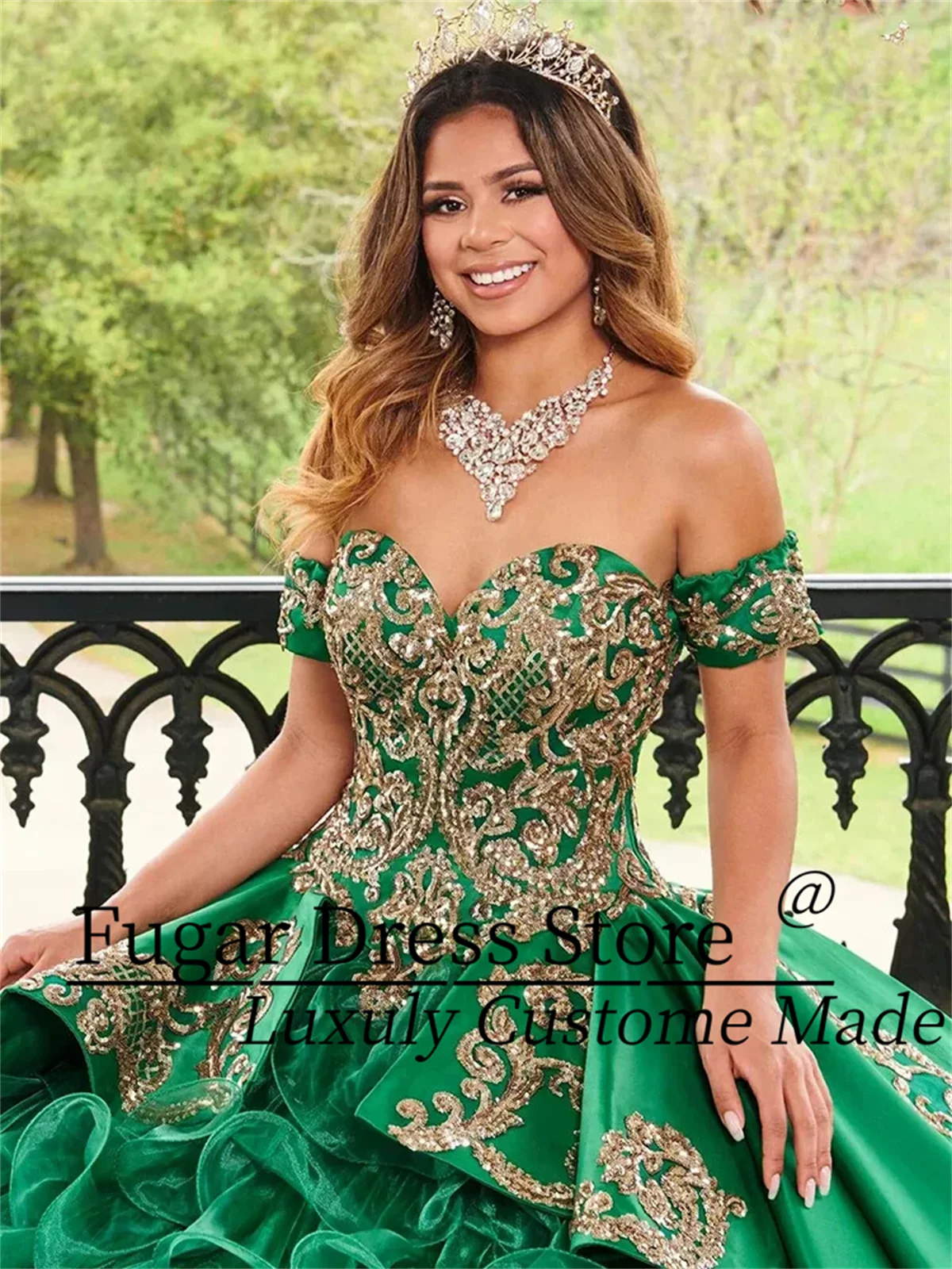 Elegant Green Satin Quinceanera Dresses Ball Gown Fashion Ruffles Applique Birthday Prom Dress Sweet 16 vestidos de novia