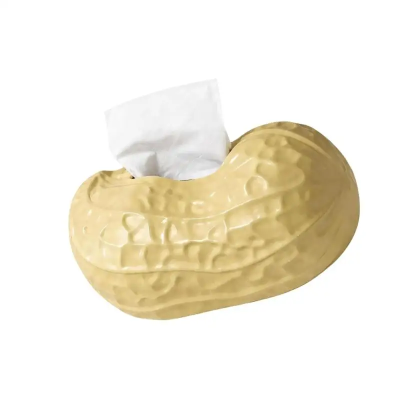 Tissue Box Holder with Sculpted Peanut Form, Smooth Wipeable Exterior, and Upper Dispensing Opening for Living Rooms, D2RD