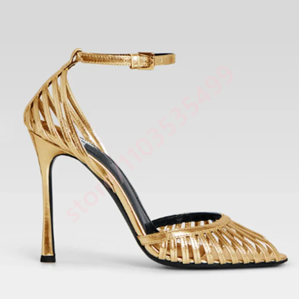 Sexy Ladies' Peep Toe Stiletto Sandals Summer Elegant Party Hollow Catwalk Sandal New Solid Color Buckle Casual Roman Sandals image 6
