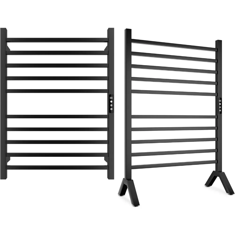 Wall Mounted & Freestanding Towel Warmer Rack for Bathrooms, Electric Heated Towel Rack Heater, Stainless Steel, Classic Black.