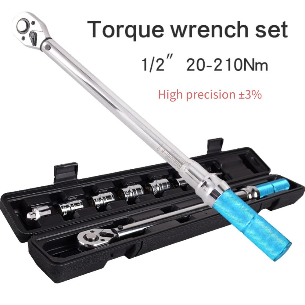 

1/2 High Precision Preset Torque Wrench 20-210Nm Tire Torque Ratchet Torque Sleeve Auto Repair Set