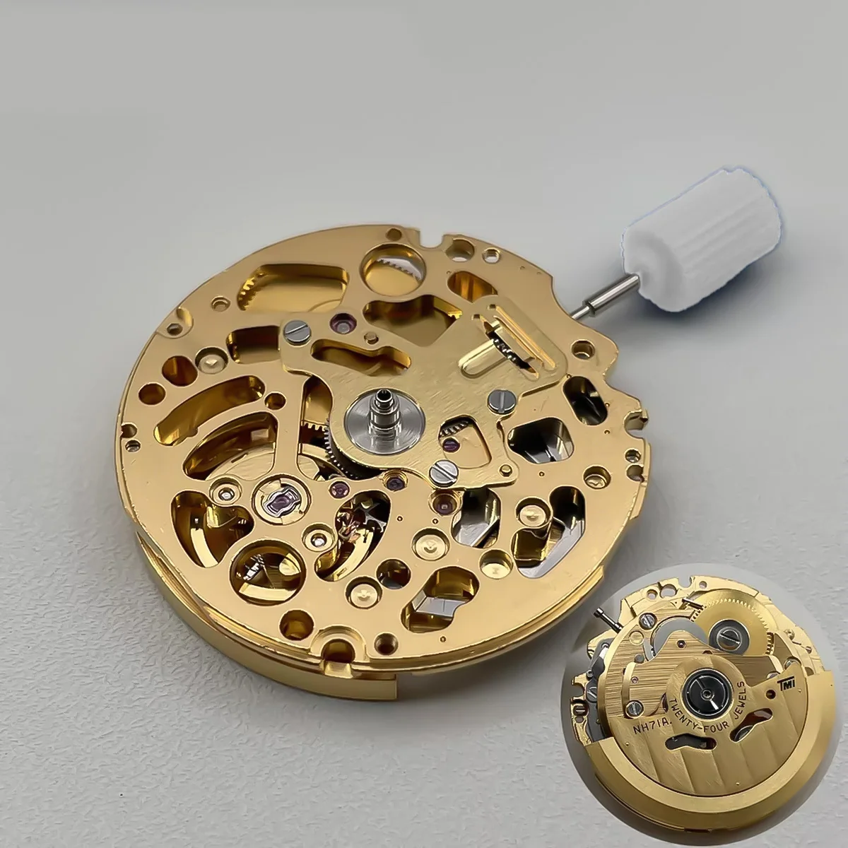 

Натуральное золото NH71 NH71A, автоматический механический механизм, 24 камня, высокая точность, скелет NH71, детали для модификации механизма