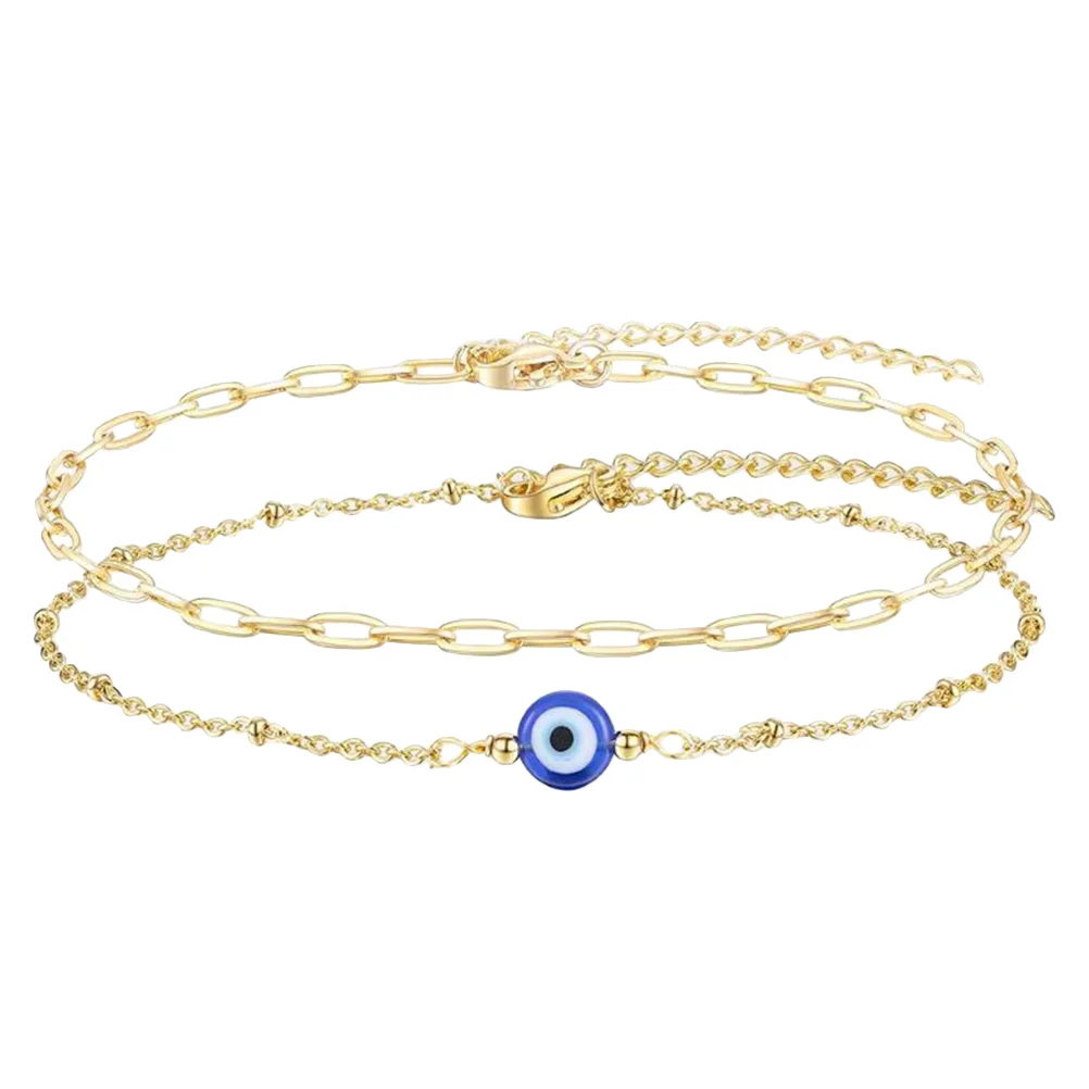 

2pcs Golden Bracelet Blue Evil Eye Charm Bracelet Adjustable Amulet Evil Eyes Jewelry Blue Evil Eye Bracelets