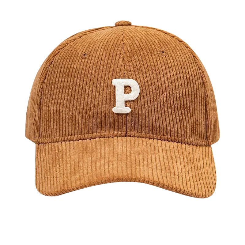 Classic Japanese and Korean baseball cap Striped letter P hard top street autumn/winter corduroy cap with curved brim for lovers