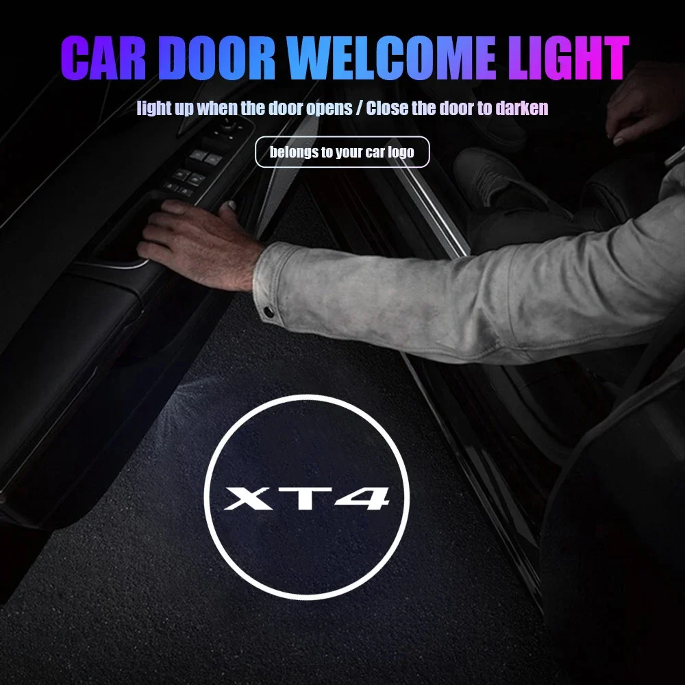 2PCS HD Car Door Welcome Lights For Cadillac XT4 2018-2026 LED Auto Emblem Door Courtesy Projector Lamp Exterior Accessories