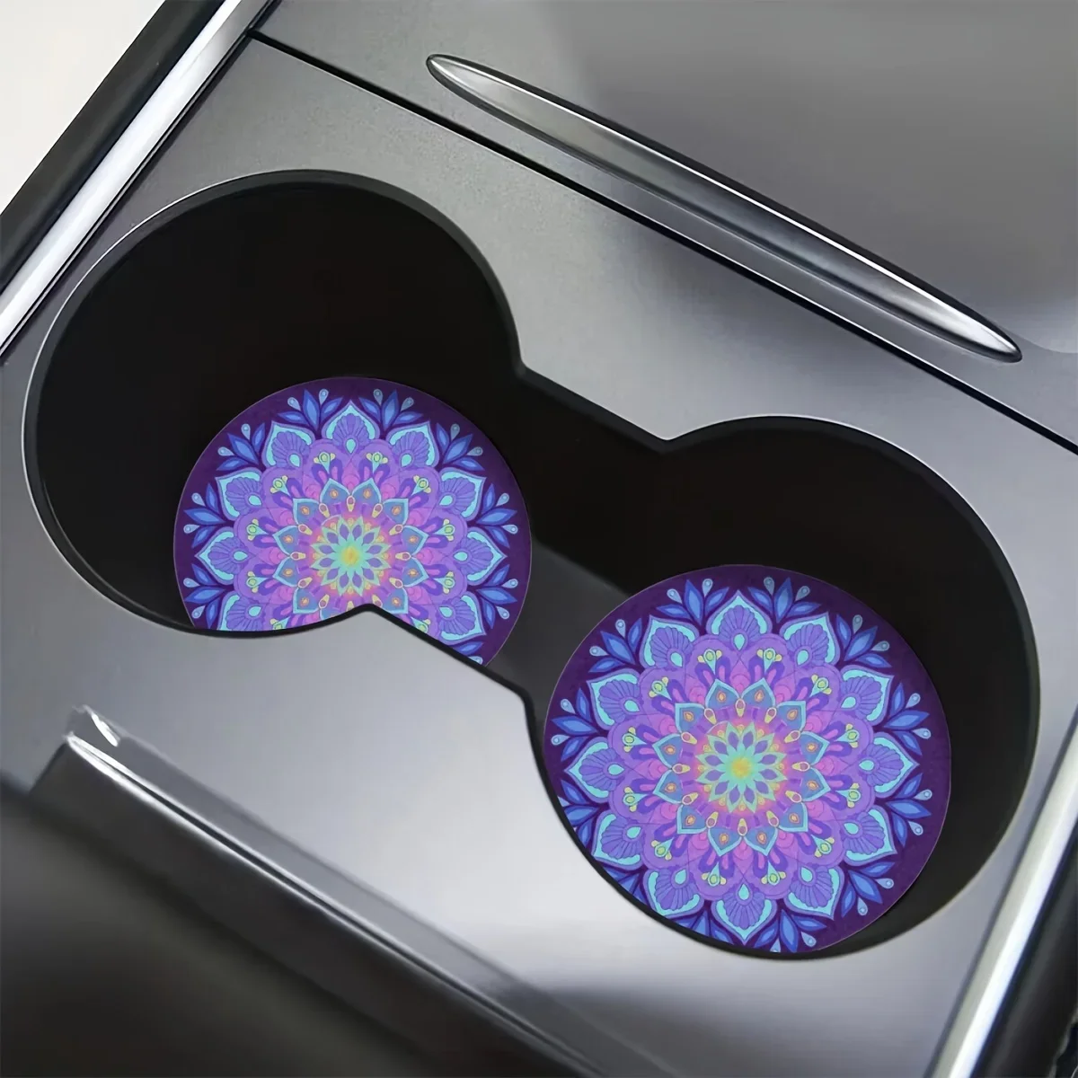 1Pair Mandala Exquisite Pattern Water Absorbing Car Coaster Kitchen Machine Washable Reuse Anti Vibration Storage Pad New Design